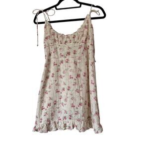 Olivaceous cream cotton micro florol mini dress